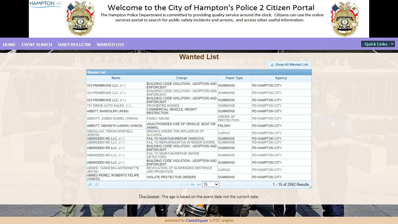 Hampton Police Department, VA P2C